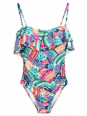 La Blanca Waves of Color Ruffle Bandeau One Piece Swimsuit Size 8